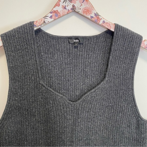 KNIX Dark Gray Wool Blend Sweater Vest Tank Women’s XL Ribbed Knit - Picture 2 of 6
